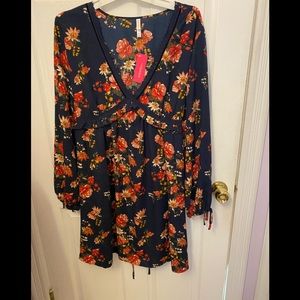 Xhilaration Navy flowered romantic dress.